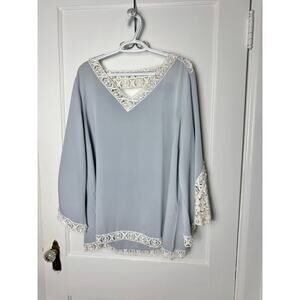 Lane Bryant Light Blue Lace Flowy Boho Bell Sleeve V-neck Blouse Top Size 18/20